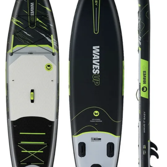 SUP Gonfiabile WAVES UP 11' x 33" x 6" | Set Completo Premium Nero con Dry Bag