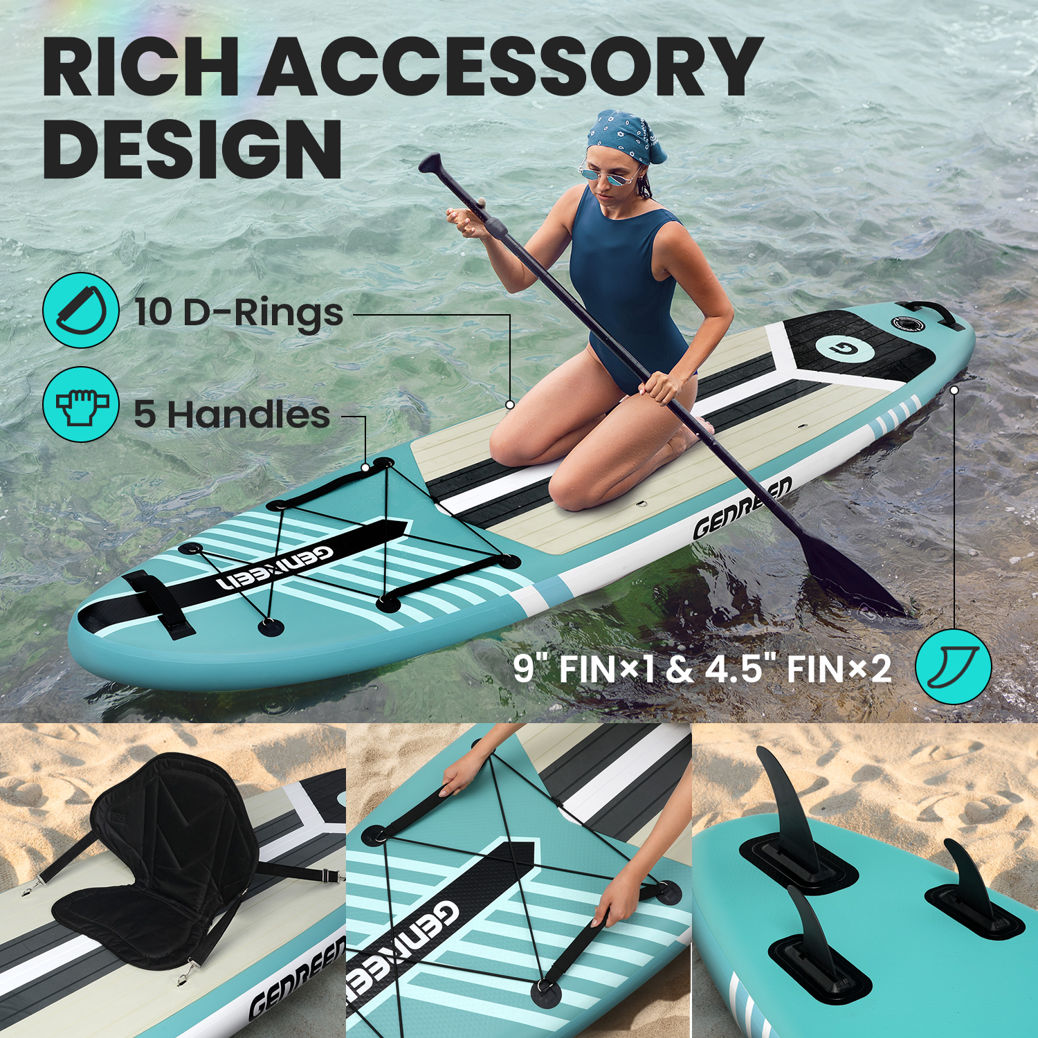 SUP Gonfiabile Genreen 11' x 32'' x 6'' All Round Verde Acqua - immagine 7
