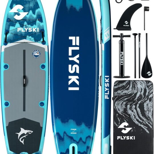 SUP Gonfiabile Premium FLYSKI "Wide Shape" 34" BLU | Portata Max 190 kg (420 LB) | Triplo Strato Rinforzato