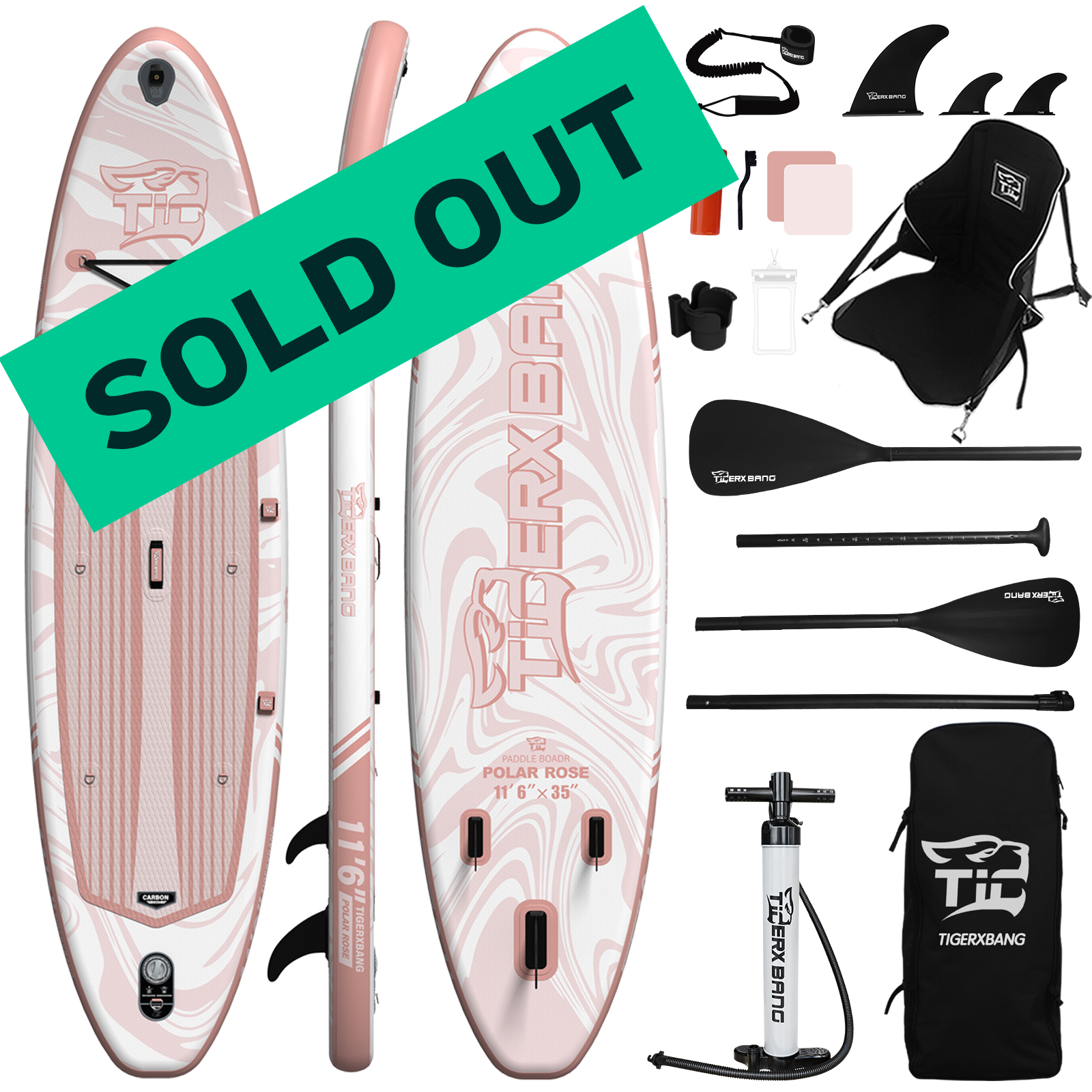 SUP gonfiabile Tigerxbang 2 in 1 con sedile kayak incluso 11'6" | ROSA