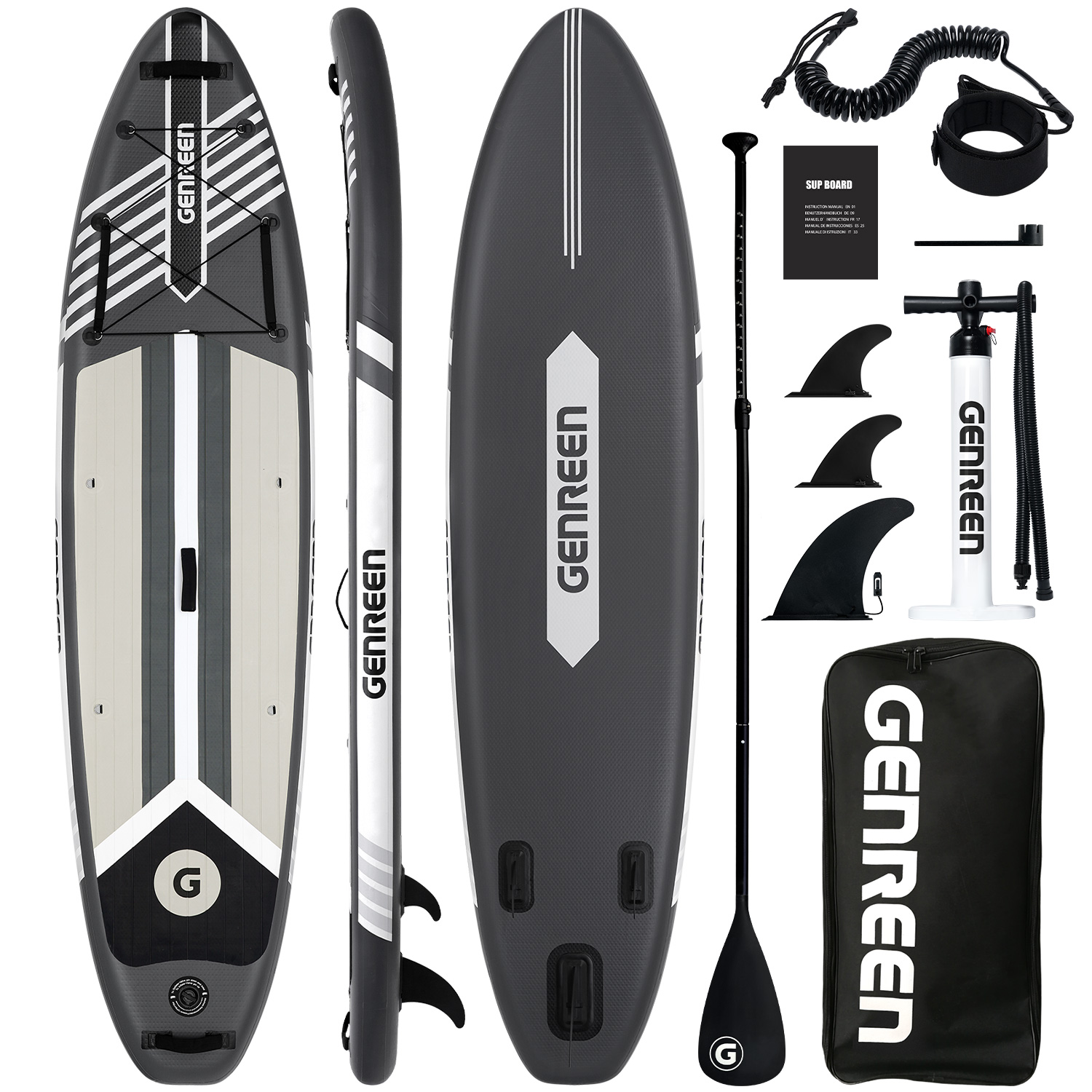 SUP Gonfiabile Genreen 11' x 32'' x 6'' All Round Grigio