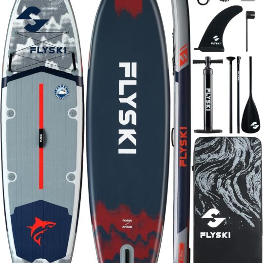 SUP Gonfiabile Premium FLYSKI "Wide Shape" 34" GRIGIO | Portata Max 190 kg (420 LB) | Triplo Strato Rinforzato