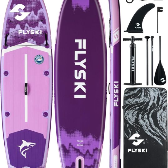 SUP Gonfiabile Premium FLYSKI "Wide Shape" 34" VIOLA | Portata Max 190 kg (420 LB) | Triplo Strato Rinforzato