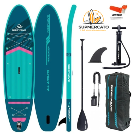 SUP Gonfiabile RIDEWAVE All-Around 10'6" x 32" x 6" VERDE | Set Completo + Opzione Kayak