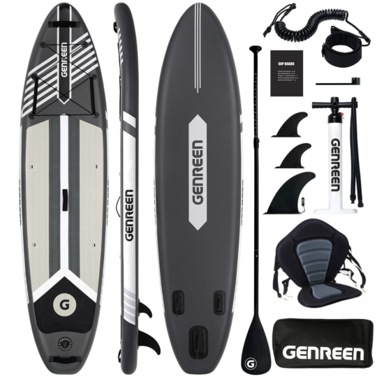 SUP Gonfiabile Genreen 11' x 32'' x 6'' + Sedile Kayak | All Round Grigio