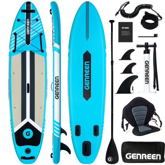 SUP Gonfiabile Genreen 11' x 32'' x 6'' + Sedile Kayak | All Round Light Blue