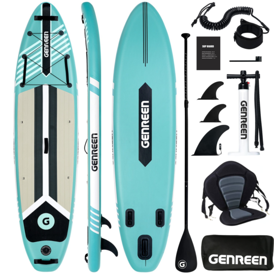 SUP Gonfiabile Genreen 11' x 32'' x 6'' + Sedile Kayak | All Round Verde Acqua